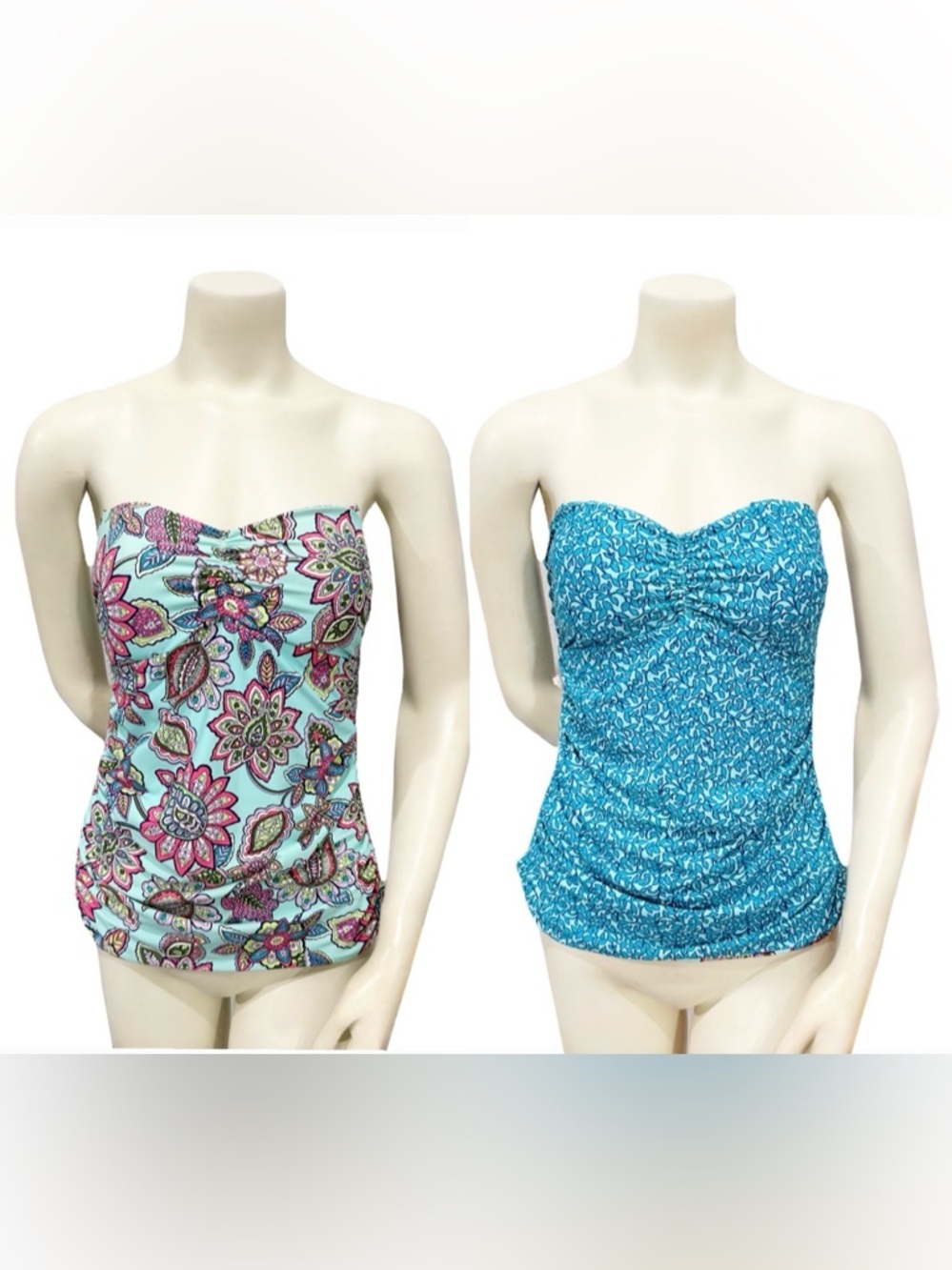 Vera Bradley Reversible Strapless Tankini Top Blue Floral Paisley M